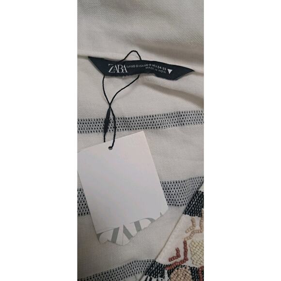 ZARA Boho Kaftan Dress Ecru Beaded XS/S Maxi Adjustable Waist Gypsy Festival - Picture 12 of 14